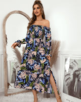 One-shoulder Long Sleeve Print Dress