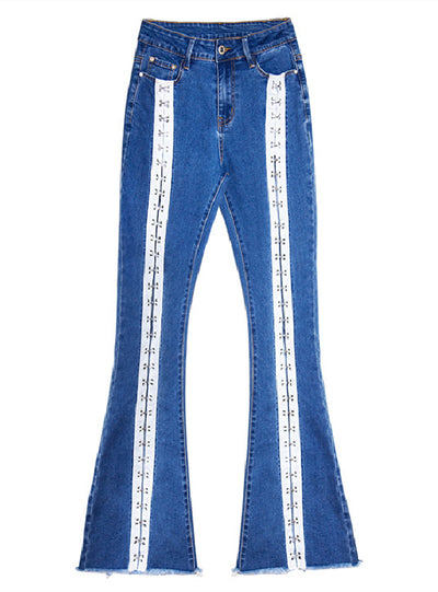 Women Wide-leg Webbing Jeans