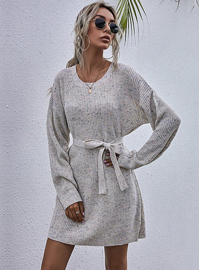 Loose Solid Lace-up Long Sweater Dress