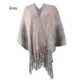 Striped Cape Fringed Cardigan Shawl
