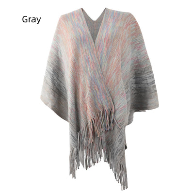 Striped Cape Fringed Cardigan Shawl