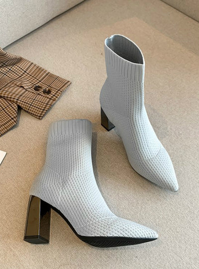 Women Stretch Fabric Elastic Stilettos Heel Pointed Toe