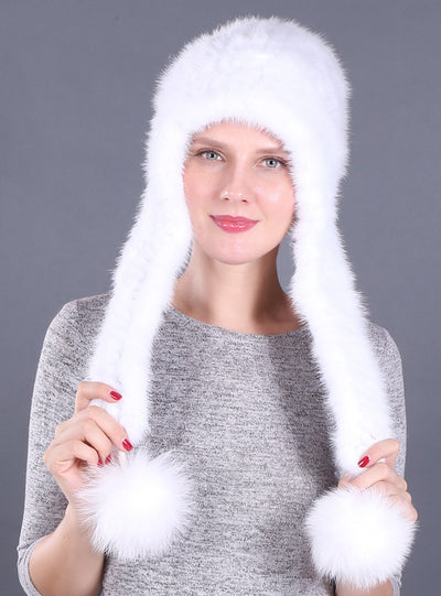 Mink Wool Woven Hat Ladies Mink Ear Hat
