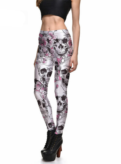 Skull&Peach blossom Leggings Digital Print Pants