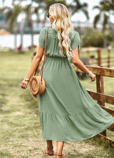 Elegant V-neck Solid Color Dress