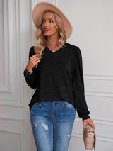 Loose Bubble Sleeve V-neck Long Sleeve T-shirt