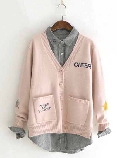 Sweater Loose Maple Leaf Letter Student Knitted Cardigan