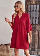 Solid Color Loose V-neck Short Dress