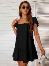 Solid Color Square Neck Bow Tie Dress