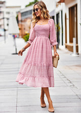 Bohemian Square Neck Long Sleeve Dress