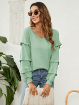 Women V-neck Lantern Sleeve Top
