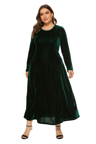 Long-sleeved Velvet Round Neck Big Swing Dress