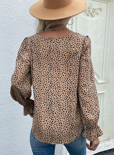 Round Neck Leopard Print Long Sleeve Shirt