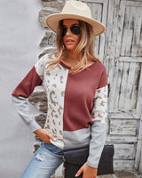 Spliced Contrast Crewneck Pullover Sweater