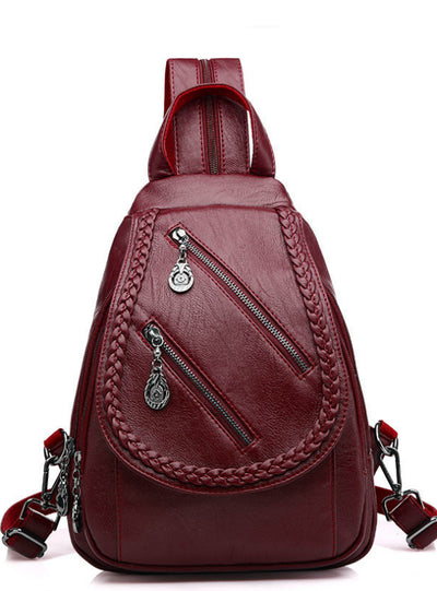 Double Zipper Leisure Women Backpack PU Leather Backpacks 