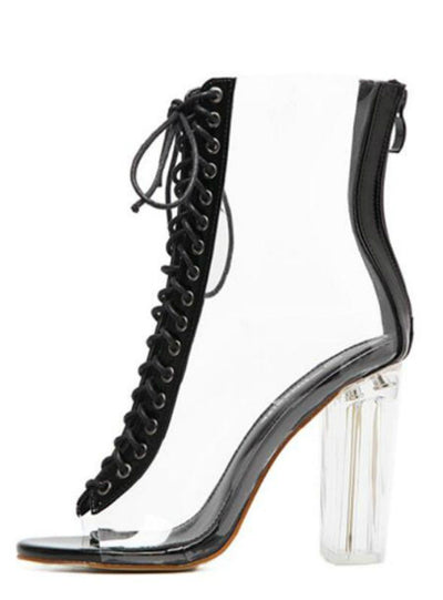 Peep Toe Shoes Clear Chunky Heels Ankle Boots
