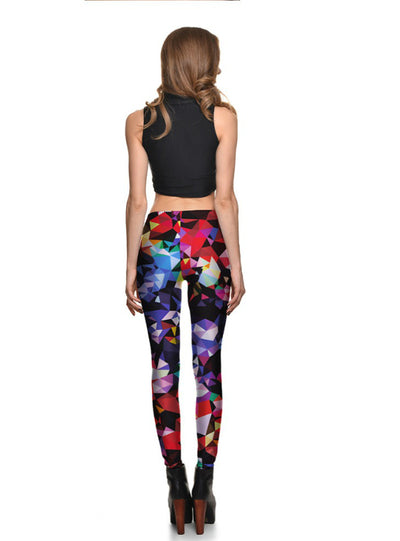 Slim Designed Digital Printed Geometry Debris Leggings