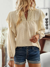 Lotus Leaf Lantern Sleeve Lace Stitching Top