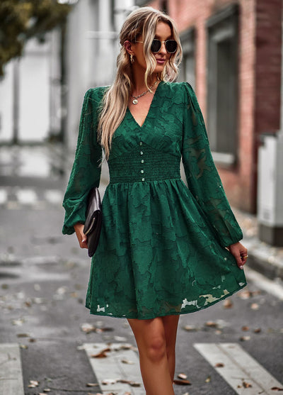 V-neck Long Sleeve Casual Dress