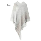 Color Matching Striped Hooded Cape Pullover Knitted Shawl