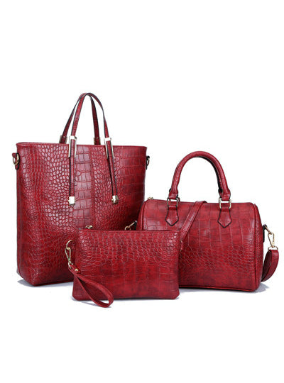 3Pcs Luxury Alligator Crocodile Women Leather Handbag