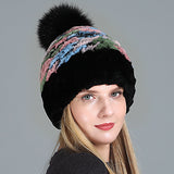 Women's Rex Fur Hat Fox Fur Ball Wool Hat