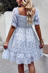 Off the Shoulder Square Collar Retro Chiffon Dress