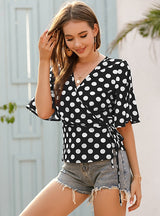 V-neck Chiffon Flared Sleeves Shirt