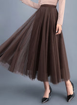 A-Line Elegant Maxi Tulle Ankle Length Skirt