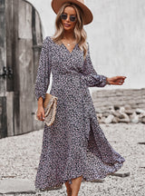 Long Sleeve Print V-neck Dress