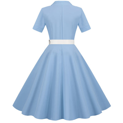 Retro Short Sleeve V-neck 50S Dress