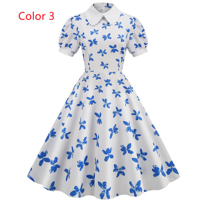 Printed Short Sleeve Doll Collar Printed Dress