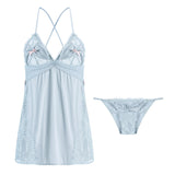 Sexy Split Ice Silk Lace Stitching Sling Dress