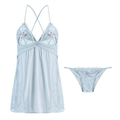 Sexy Split Ice Silk Lace Stitching Sling Dress