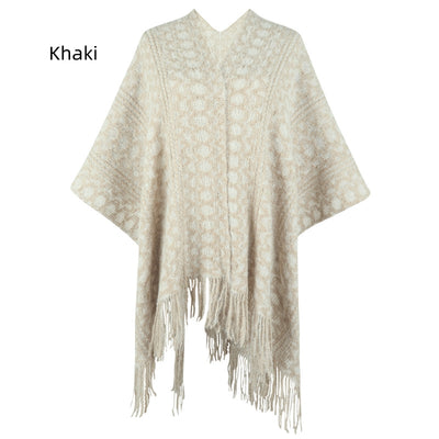 Crocheted Knitted Fringed Cloak Shawl
