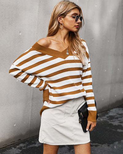 V-neck Striped Warm Sweater