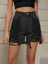 Fringed Wash Jeans Shorts