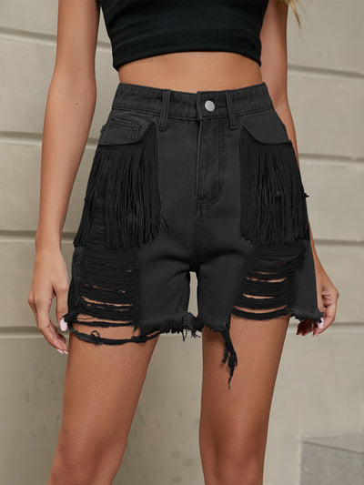 Fringed Wash Jeans Shorts