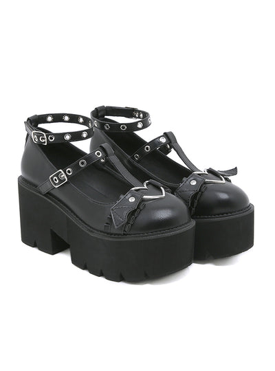 Love Buckle Cross Wings Retro Platform Shoes