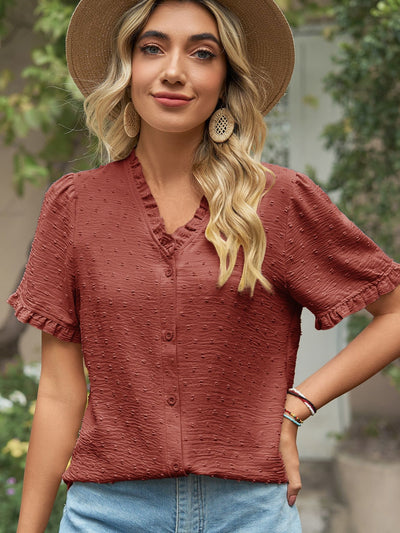 V-neck Chiffon Short-sleeved Shirt