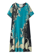 Printed Contrast Stitching Short Sleeve Big Swing Dress