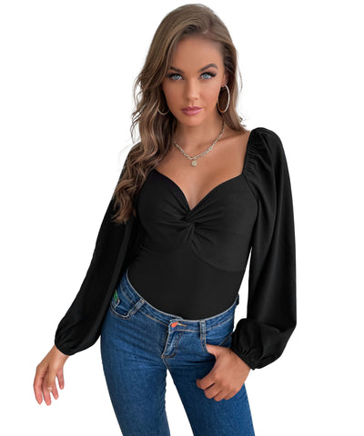 Knot Long Sleeve Tight Bubble Sleeve Jumpsuit