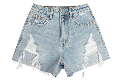 Denim High Waist Abrasion Irregular Burrs Shorts