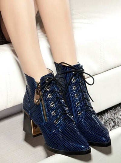 Ankle Boots Genuine Leather Pointed Toe Thick Heels