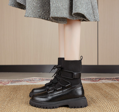 Strapped Motorcycle Boots Thick-soled Booties