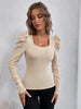 Fashion Square Collar Slim Knit Long Sleeve T-shirt