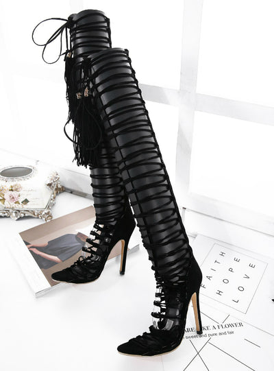 Lace Up Knee High Boots Gladiator Roman Sandals