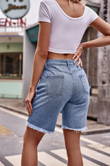 Raw Edges Straight Denim Shorts