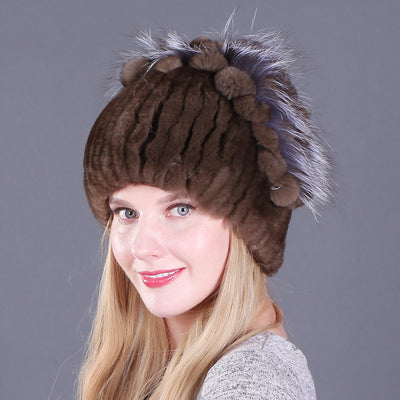 Rex Rabbit Fox Fur Hat Female Genuine Fur Caps
