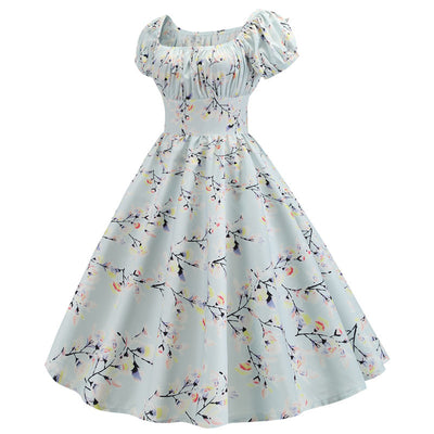 Retro Short Sleeves Printed Dress